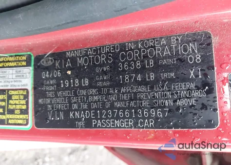 2006 Kia Rio Lx from USA, damaged, VIN KNADE123766136967